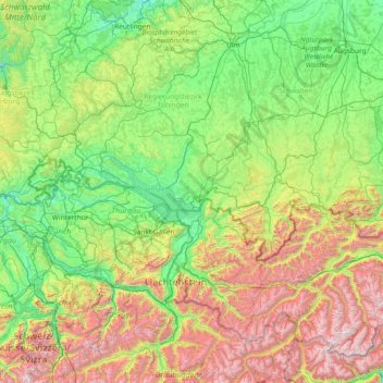 Mapa topográfico Bodenseebecken, altitud, relieve
