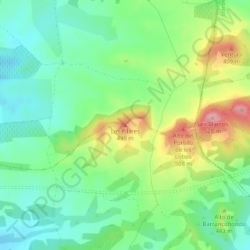 Mapa topográfico Los Pilares, altitud, relieve