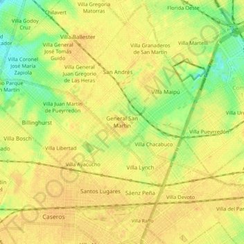Mapa topográfico General San Martín, altitud, relieve