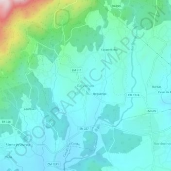 Mapa topográfico Carvalhais, altitud, relieve