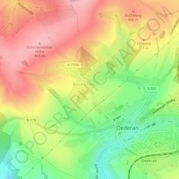 Mapa topográfico Pilz, altitud, relieve