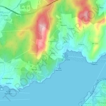 Mapa topográfico Rañó, altitud, relieve