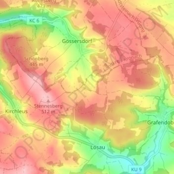 Mapa topográfico Esbach, altitud, relieve