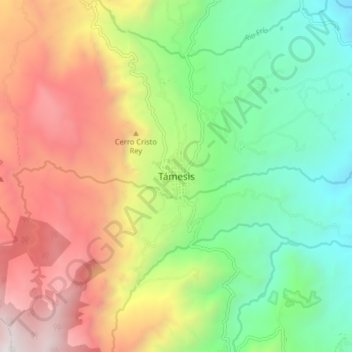 Mapa topográfico Támesis, altitud, relieve