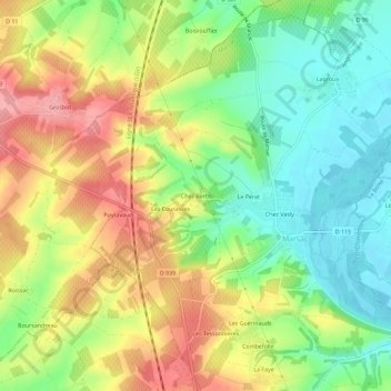 Mapa topográfico Chez Bertit, altitud, relieve