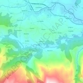 Mapa topográfico Piloñeta, altitud, relieve