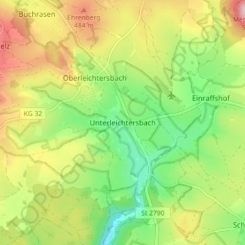 Mapa topográfico Unterleichtersbach, altitud, relieve