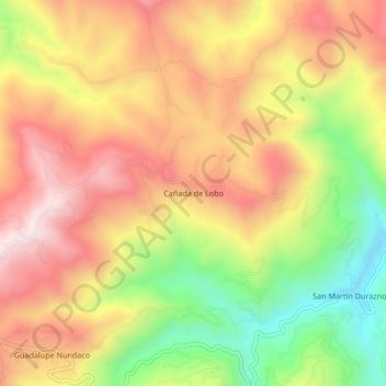 Mapa topográfico Cañada de Lobo, altitud, relieve