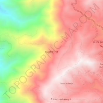 Mapa topográfico Guanto cruz, altitud, relieve