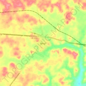 Mapa topográfico Xpujil, altitud, relieve