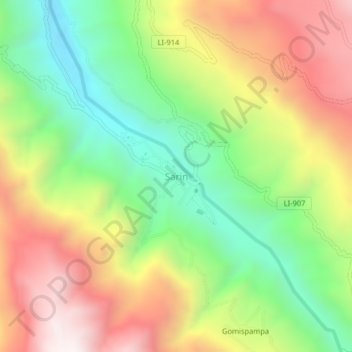 Mapa topográfico Sarin, altitud, relieve