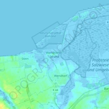 Mapa topográfico Wendtorfer-Strand, altitud, relieve