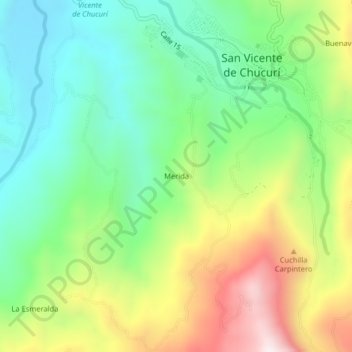 Mapa topográfico Merida, altitud, relieve