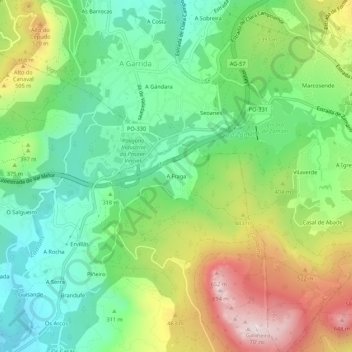 Mapa topográfico A Fraga, altitud, relieve