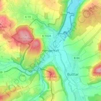 Mapa topográfico Wenigentaft, altitud, relieve
