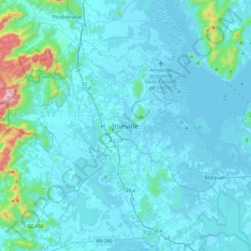 Mapa topográfico Joinville, altitud, relieve