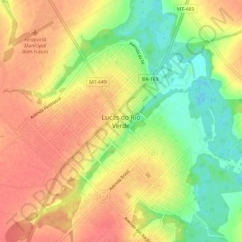 Mapa topográfico Lucas do Rio Verde, altitud, relieve