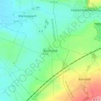 Mapa topográfico Bachstedt, altitud, relieve