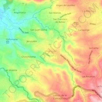 Mapa topográfico Alangasí, altitud, relieve