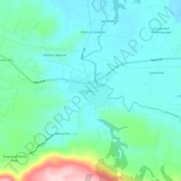 Mapa topográfico Ñancul, altitud, relieve