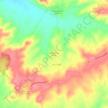 Mapa topográfico Arenillas de Muñó, altitud, relieve