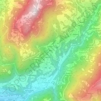 Mapa topográfico Mala, altitud, relieve
