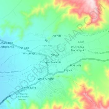 Mapa topográfico Nasca, altitud, relieve