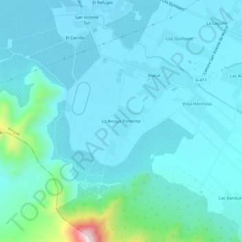 Mapa topográfico Lo Arcaya Poniente, altitud, relieve