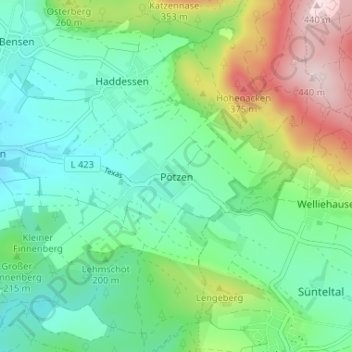 Mapa topográfico Pötzen, altitud, relieve