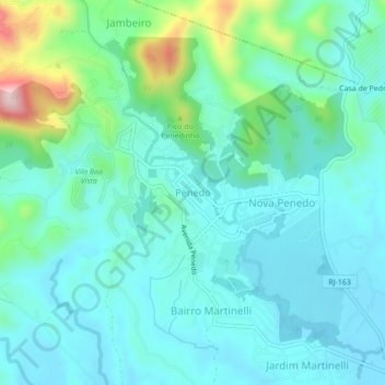 Mapa topográfico Penedo, altitud, relieve