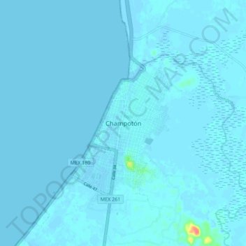 Mapa topográfico Champotón, altitud, relieve