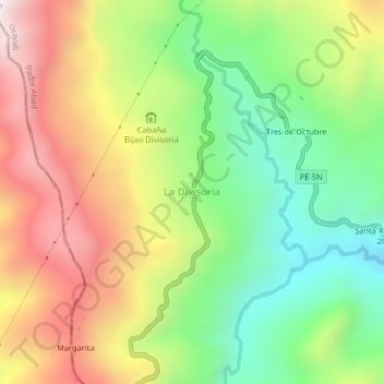 Mapa topográfico La Divisoria, altitud, relieve