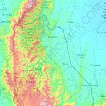 Mapa topográfico Tibú, altitud, relieve