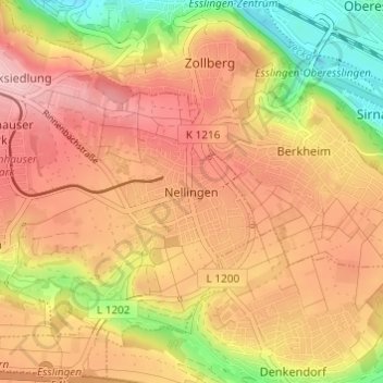 Mapa topográfico Nellingen, altitud, relieve