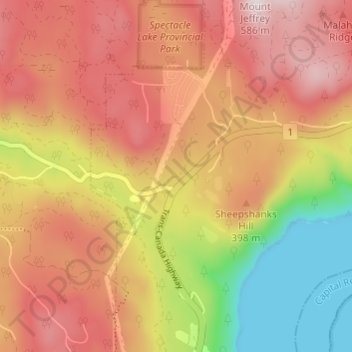 Mapa topográfico Malahat, altitud, relieve
