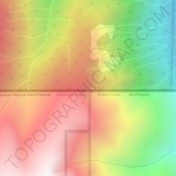 Mapa topográfico Cascade Mountains, altitud, relieve