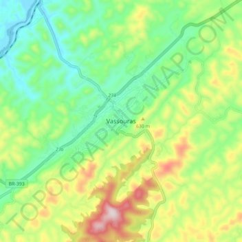 Mapa topográfico Vassouras, altitud, relieve