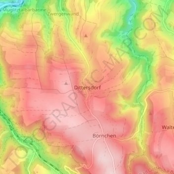 Mapa topográfico Dittersdorf, altitud, relieve