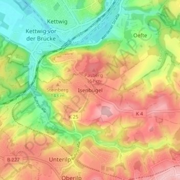 Mapa topográfico Isenbügel, altitud, relieve