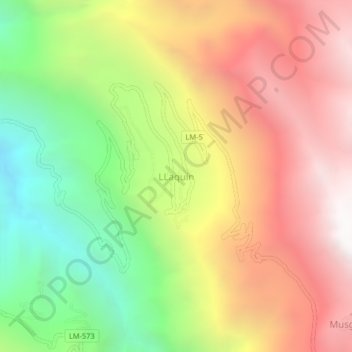 Mapa topográfico LLaquín, altitud, relieve