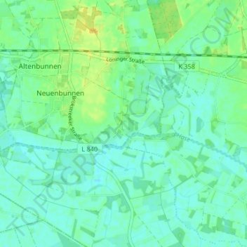 Mapa topográfico Farwick, altitud, relieve
