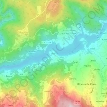 Mapa topográfico Friúme, altitud, relieve