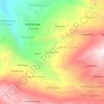 Mapa topográfico Cotabamba, altitud, relieve