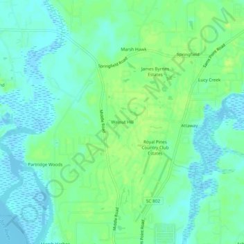 Mapa topográfico Walnut Hill, altitud, relieve