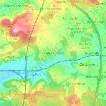 Mapa topográfico Grub am Forst, altitud, relieve