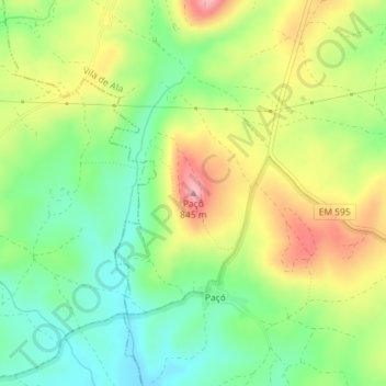 Mapa topográfico Paçô, altitud, relieve