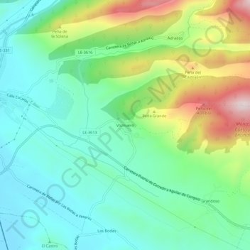 Mapa topográfico Voznuevo, altitud, relieve