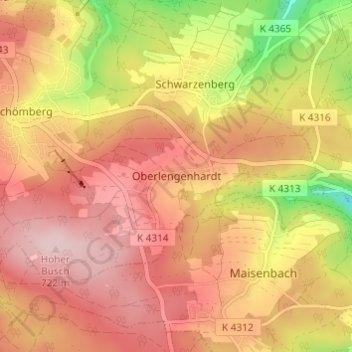 Mapa topográfico Oberlengenhardt, altitud, relieve