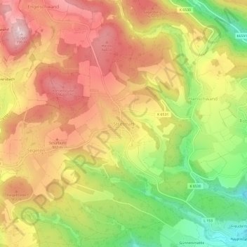 Mapa topográfico Strittmatt, altitud, relieve