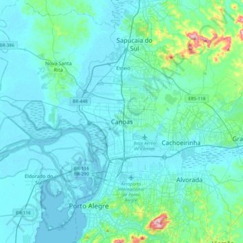 Mapa topográfico Canoas, altitud, relieve
